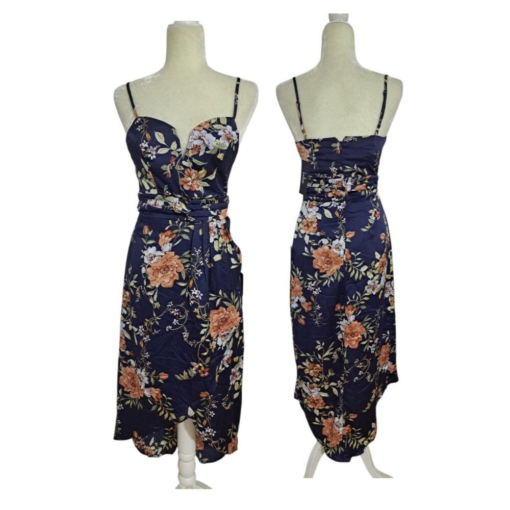 Lulus Women's Spaghetti Strap Blue Floral Party Bridesmaid Dress Sz Small